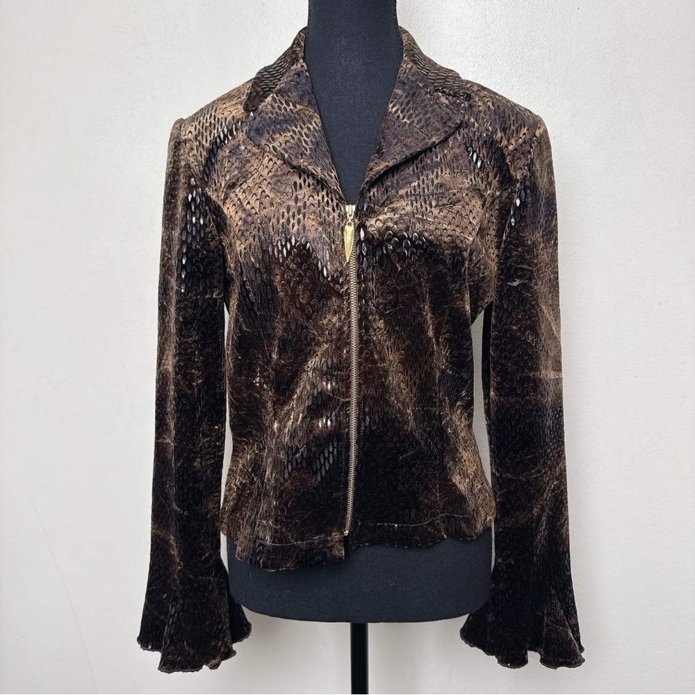 Joseph Ribkoff Vintage Womens 8 Velvet Snake Skin Blazer Full Zip